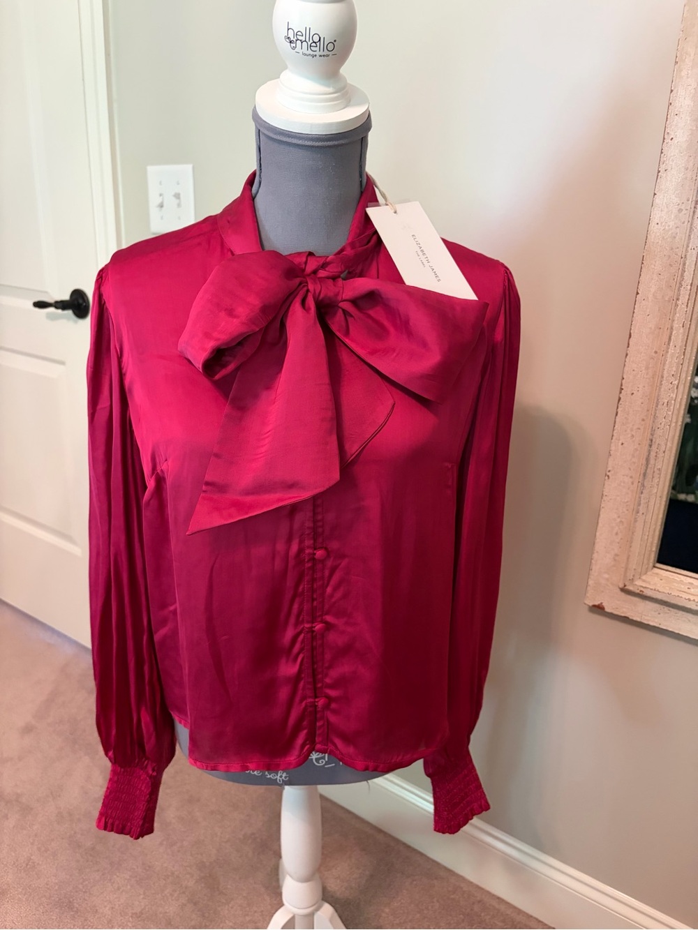 Elizabeth James Silk-Like Bow-Tie Blouse in Fuchsia
